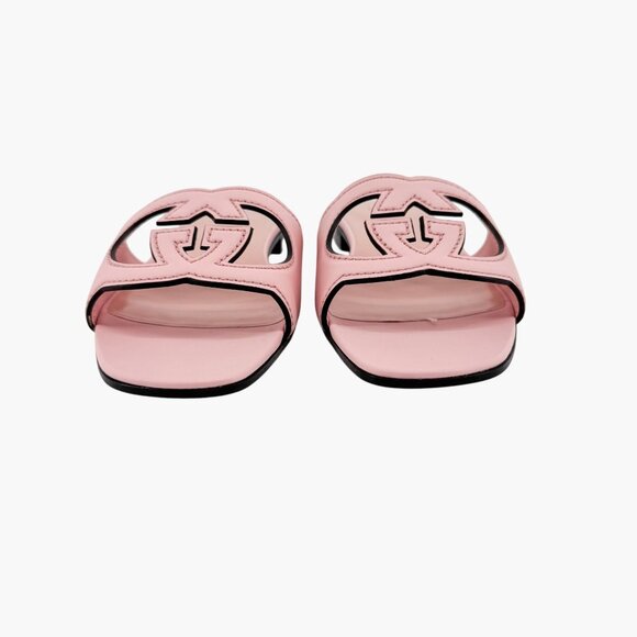 Gucci Cosmos GG Cutout Slide Sandals Size 40 US 10 Pink Leather Flat Interlock - Picture 7 of 13